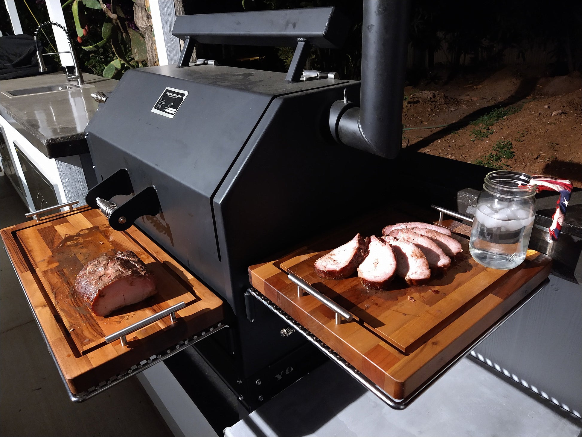 Yoder Smoker YS640 Hardwood Cutting Board / Serving Tray With Juice Groove  and Carrying Handles for Front & Side Shelves 